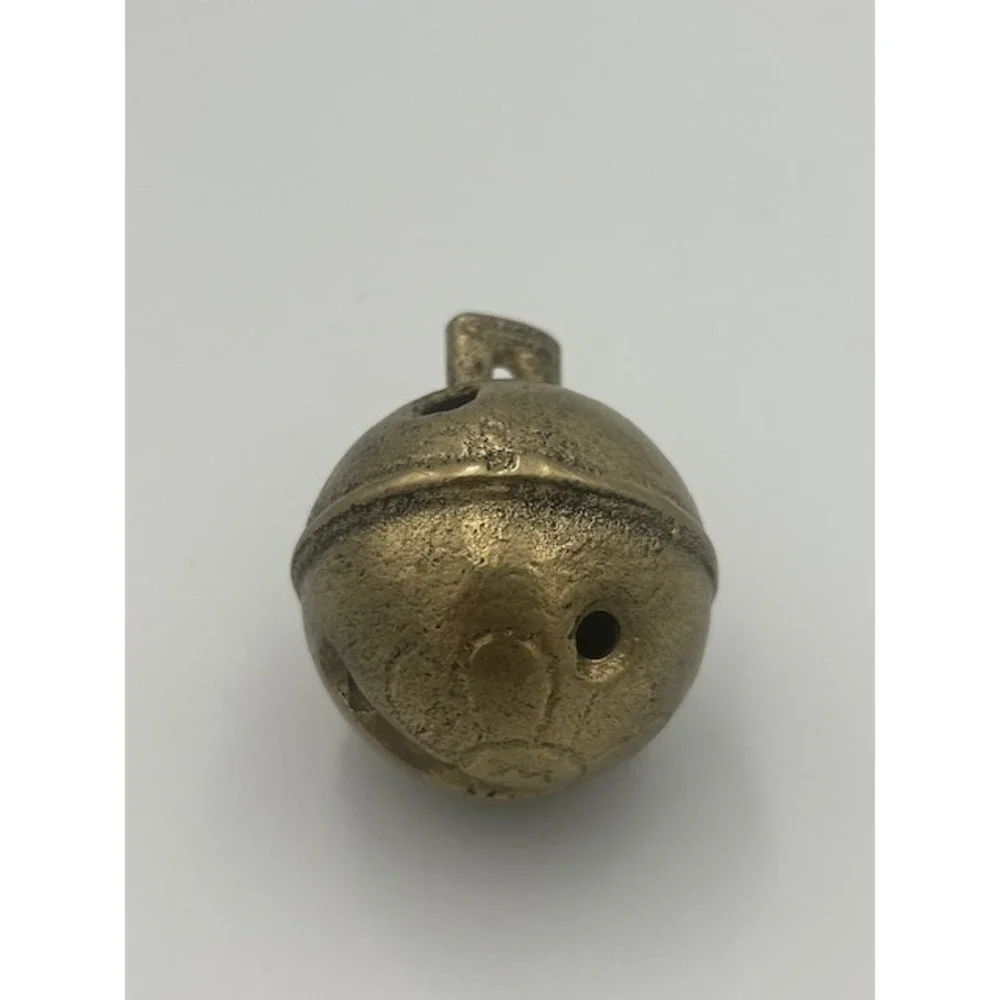 Vintage Antique Brass Crotal Sleigh Bell Primitive Cast Metal Round 2.25in